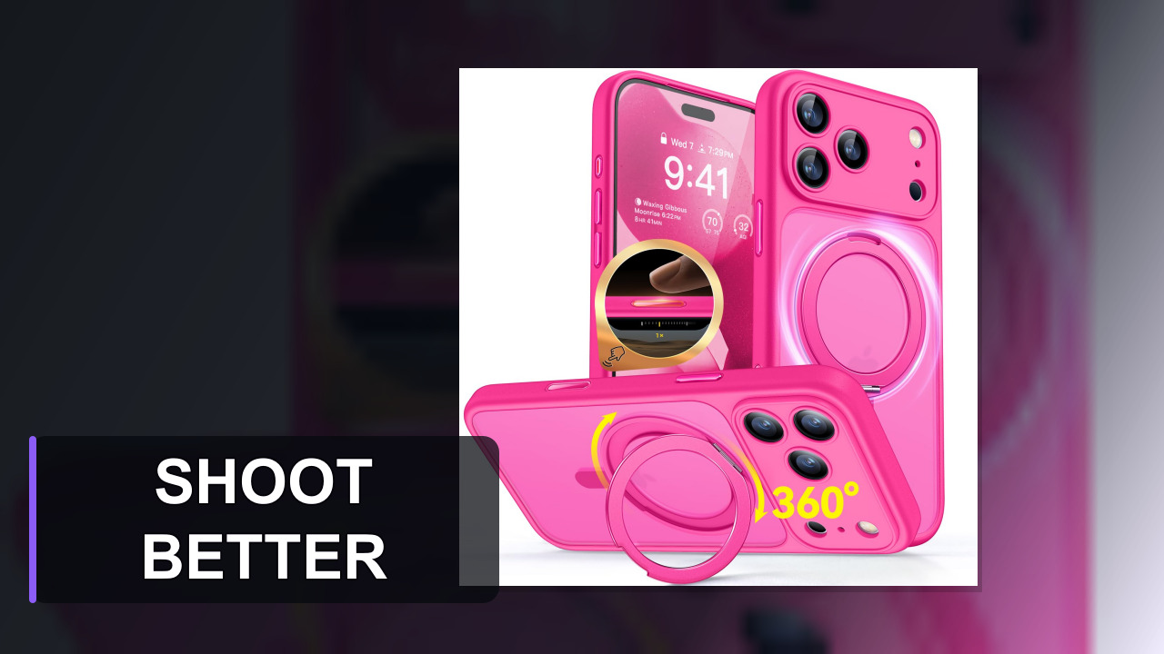 CANSHN 360° Spin Magnetic Stand for iPhone 17 Pro Case with Camera Control [Full Camera Protection] [Compatible with Magsafe] Translucent Matte Shockproof Protective Phone Cover 6.3" - Hot Pink