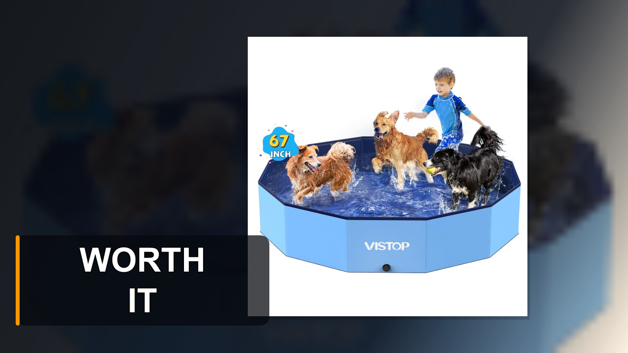 VISTOP Extra Large Foldable Dog Pool XXL, Hard Plastic Shell Portable Swimming Pool for Dogs Cats and Kids Pet Puppy Bathing Tub Collapsible Kiddie Pool (67inch.D x 11.8inch.H, Blue)