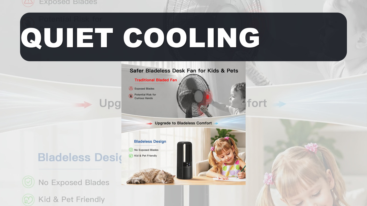 Desk Fan Bladeless, 13.4 Inch Office Fan Small Quiet, 4 Speed Touch Control Bedside Fan with 120° Oscillation, 3 Level Night Light, 9H Timer, Easy to Clean, Desk Fans for Office, Bedroom, Home (Black)