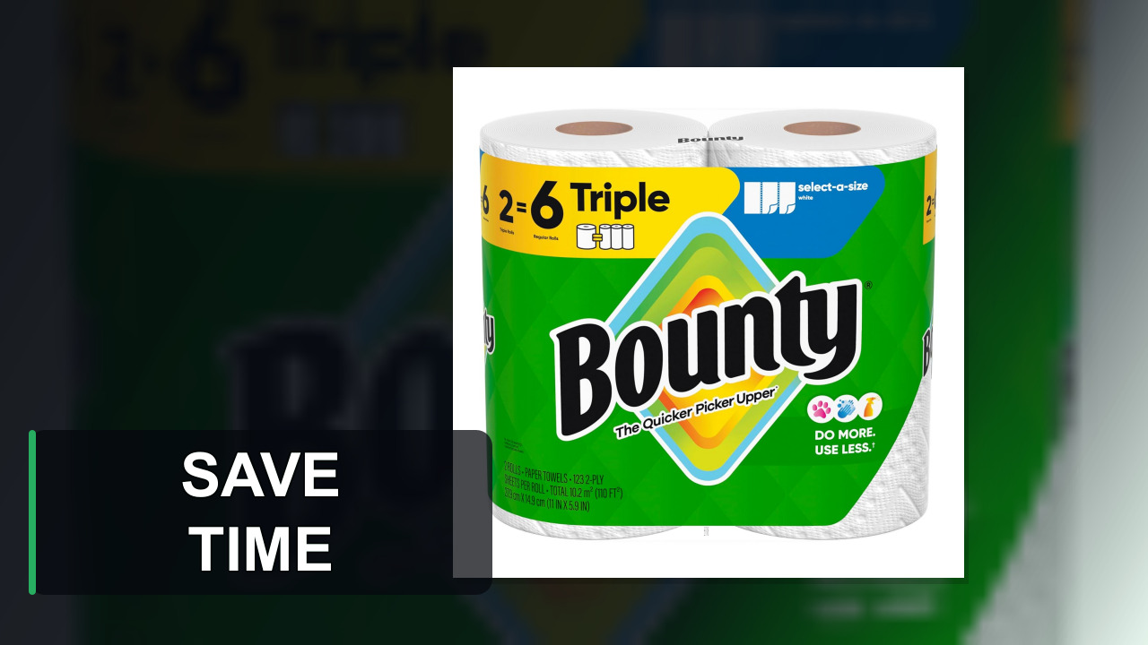 Bounty Select-A-Size Paper Towels, White, 2 Triple Rolls = 6 Regular Rolls