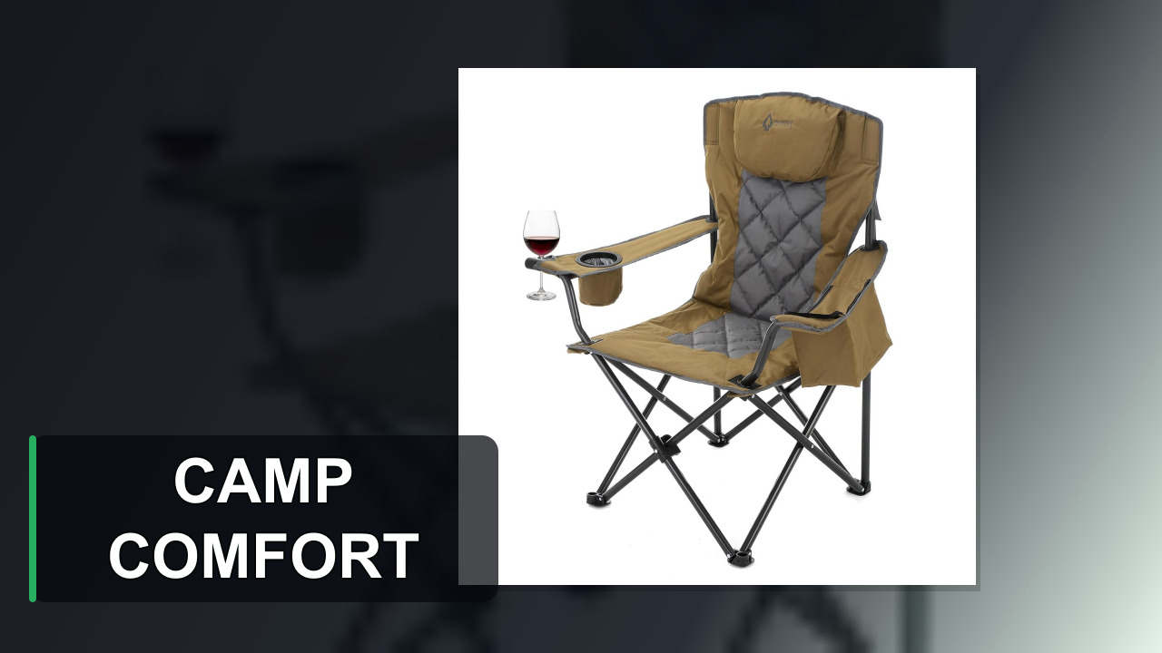 ARROWHEAD OUTDOOR Portable Deluxe Folding Camp Quad Chair w/Headrest, Glass & Cup Holders, Armest 6-can Cooler, Heavy Duty Carry Bag, 550 lbs Weight Capacity