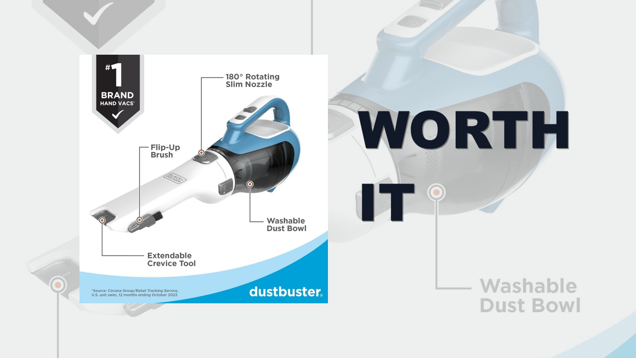 Black+Decker, Dustbuster AdvancedClean Handheld Vacuum Cordless, Compact Home and Car Vacuum with Crevice Tool, Rotating Nozzle and Charging Station