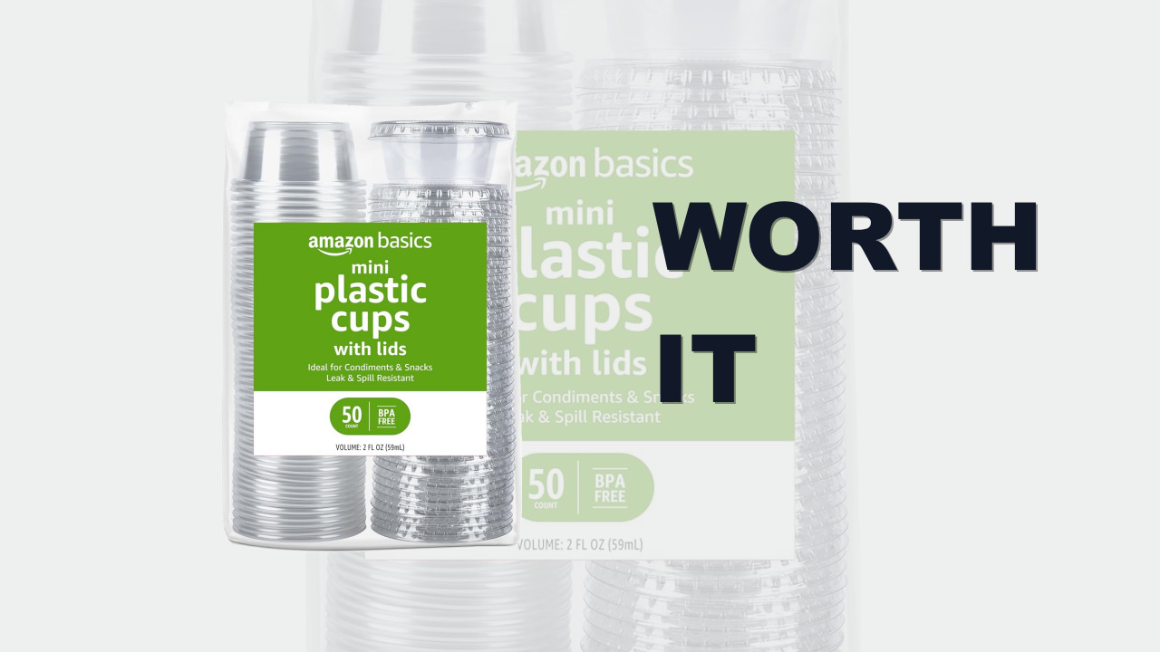 Amazon Basics Disposable Plastic To-Go Cups and Lids, Mini, 2oz, 50 Count, BPA Free, for Condiment, Salad Dressing, Sauces, Jello Shots
