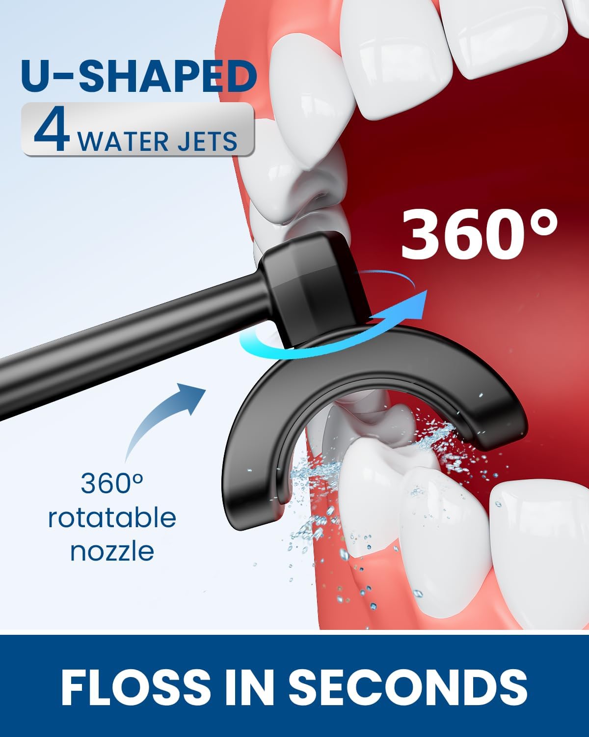 Cordless Water Flosser, U-Shaped Nozzle, 350ML Tank, 4 Modes, Gray | Features 4 Modes, 4 U-Shaped Nozzles, and IPX7 Waterproof. Portable and Rechargeable for Daily Family Oral Care and Travel